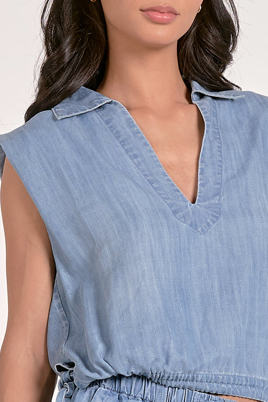 Chambray Cinch Waist Top