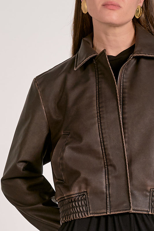 Faux Leather Bomber Jacket