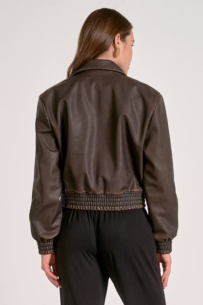 Faux Leather Bomber Jacket