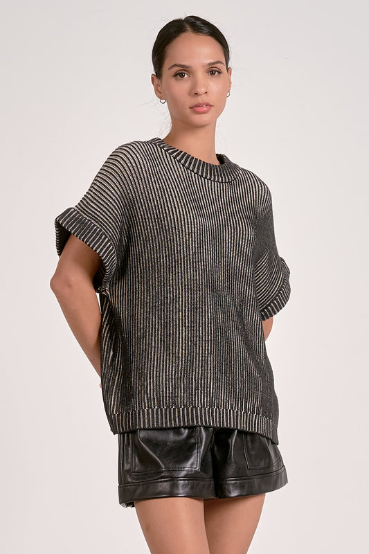 Ombre´ Ribbed Short Sleeve Sweater