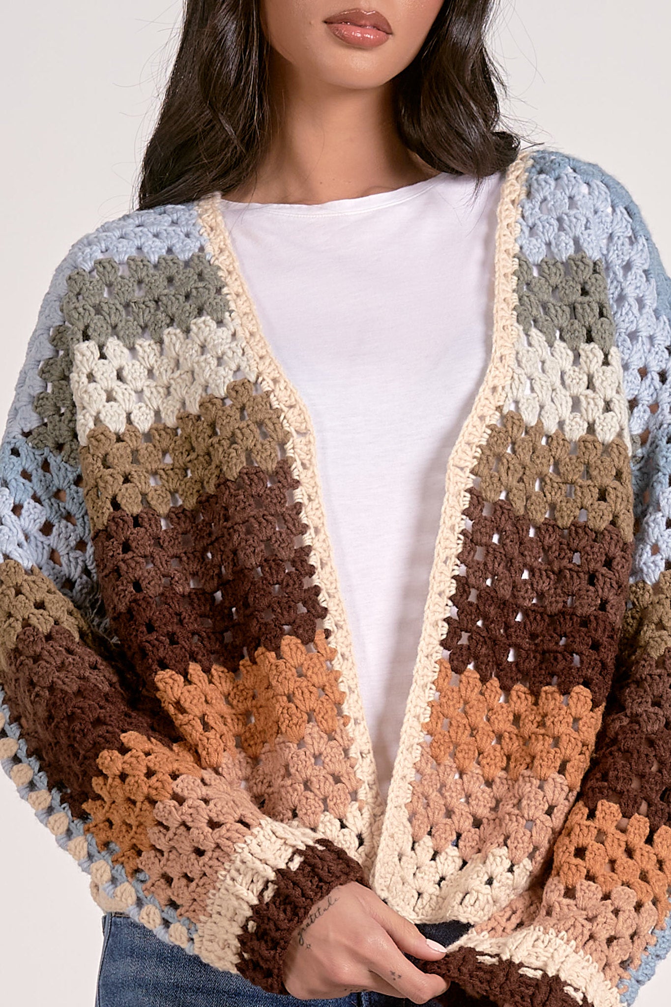 Crochet Stripe Cardigan Sweater