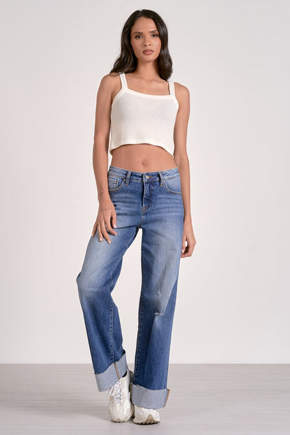 Wide Leg Cuff Jeans by Elan