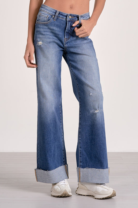 Wide Leg Cuff Jeans by Elan