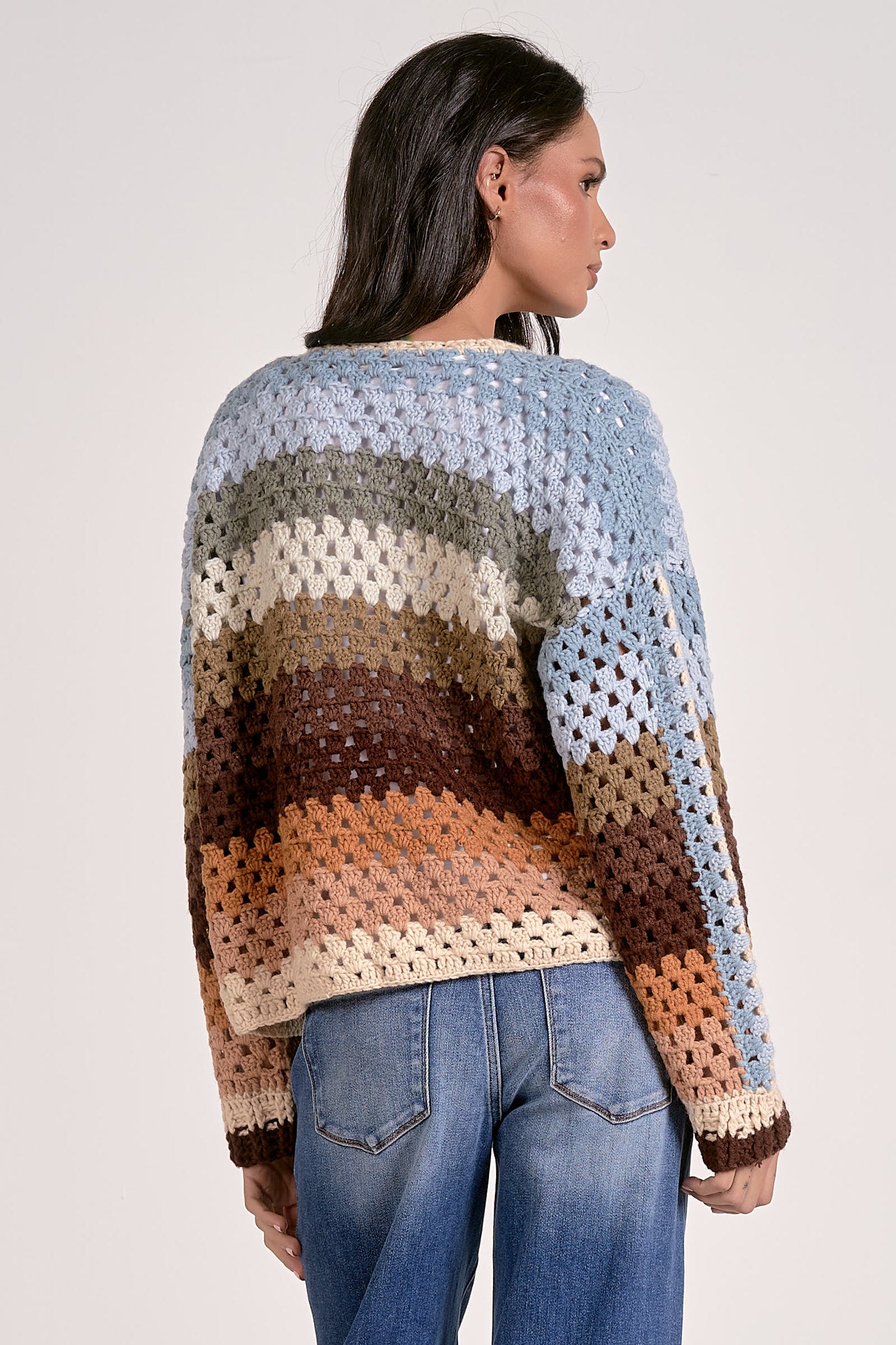 Crochet Stripe Cardigan Sweater