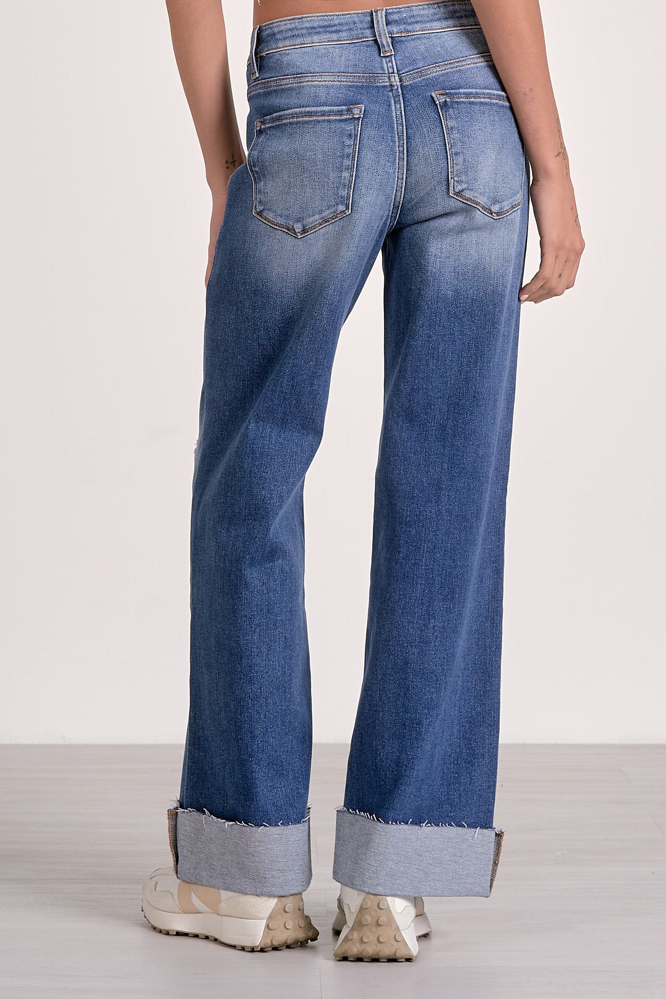 Wide Leg Cuff Jeans by Elan