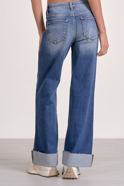 Wide Leg Cuff Jeans by Elan
