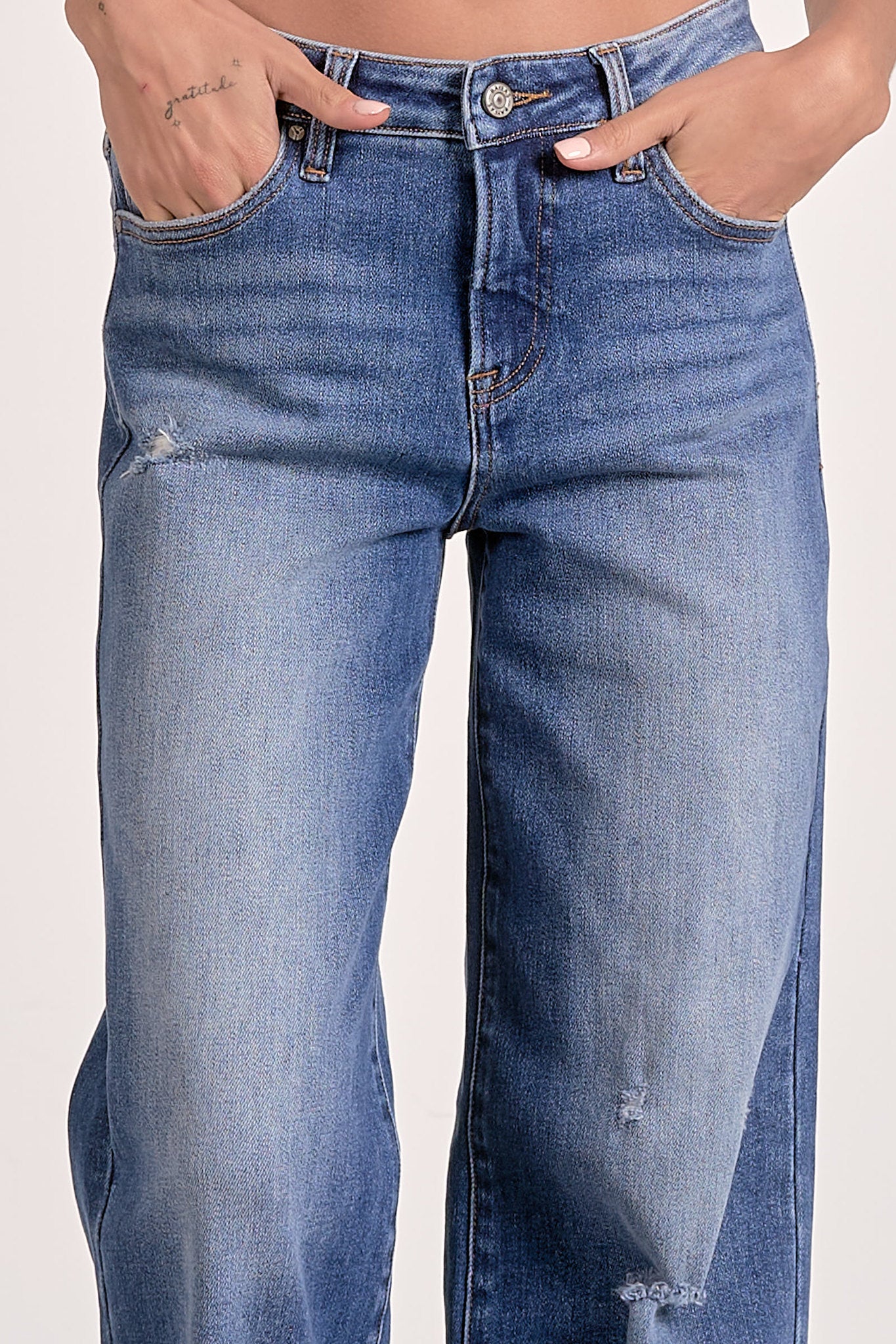 Wide Leg Cuff Jeans by Elan