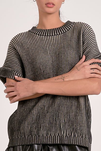 Ombre´ Ribbed Short Sleeve Sweater