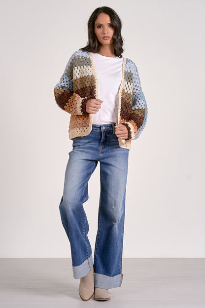 Crochet Stripe Cardigan Sweater