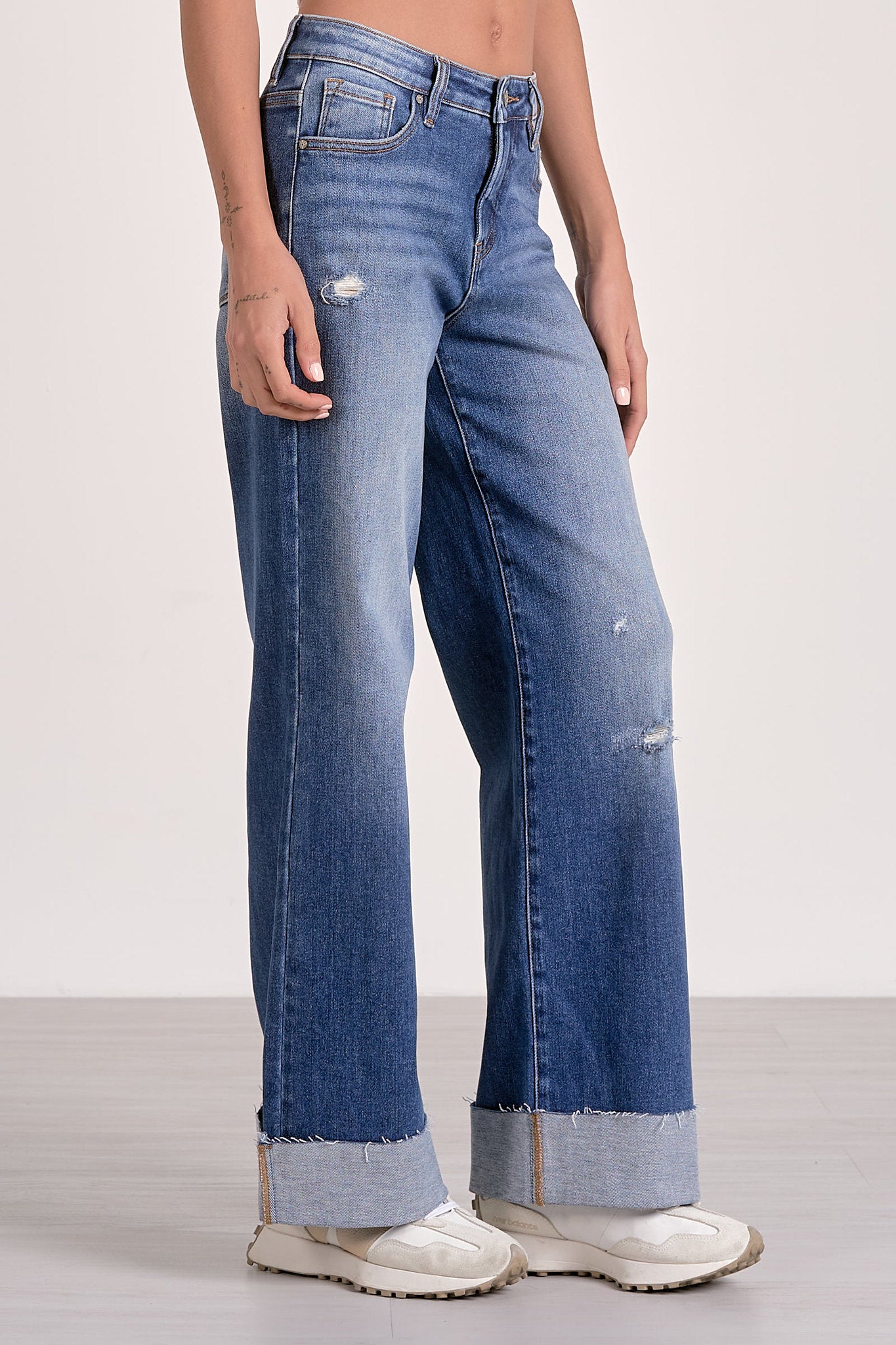 Wide Leg Cuff Jeans by Elan