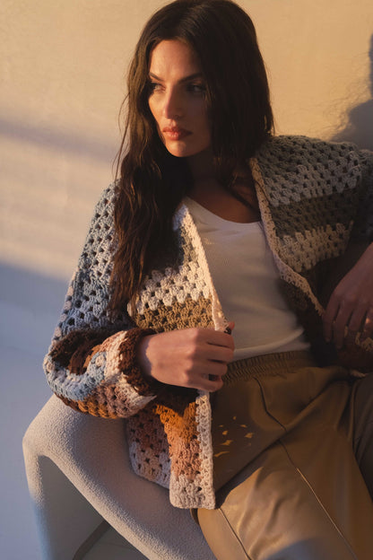 Crochet Stripe Cardigan Sweater