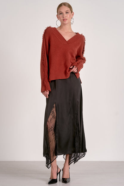 Fray Trim V-Neck Sweater