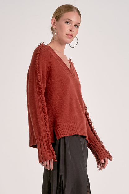 Fray Trim V-Neck Sweater
