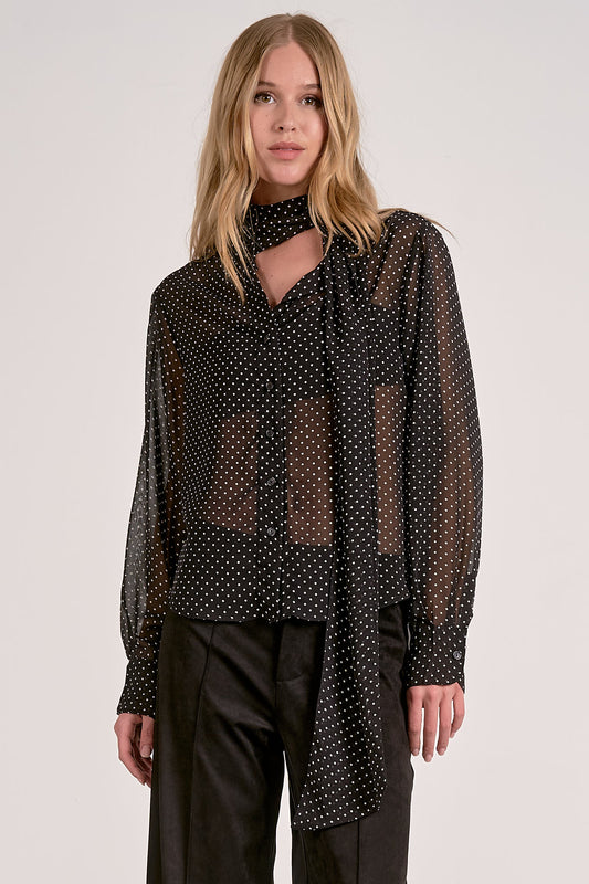 Polka Dot Bow Tie Blouse