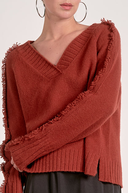 Fray Trim V-Neck Sweater