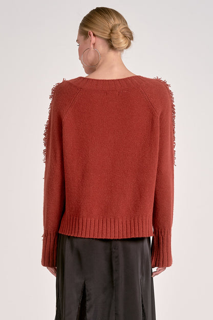 Fray Trim V-Neck Sweater