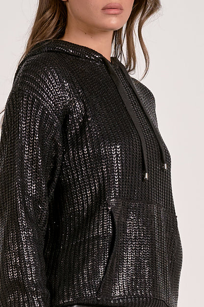 Coated Cable Sweater Hoodie