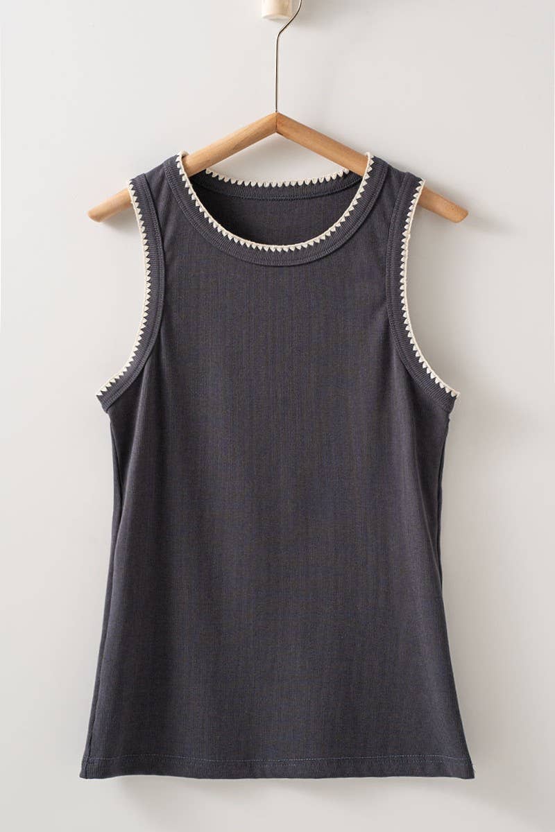 Contrast Trim Ribbed Tank Top