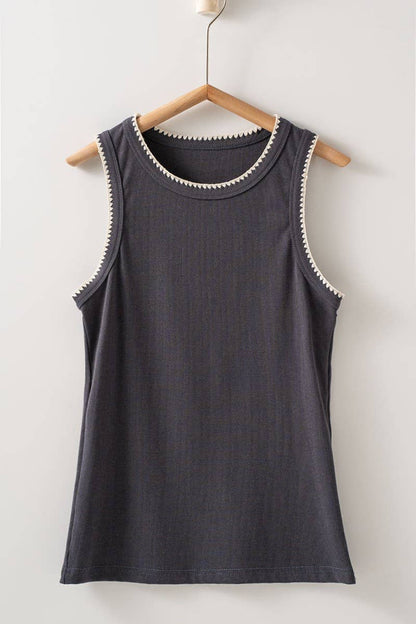 Contrast Trim Ribbed Tank Top