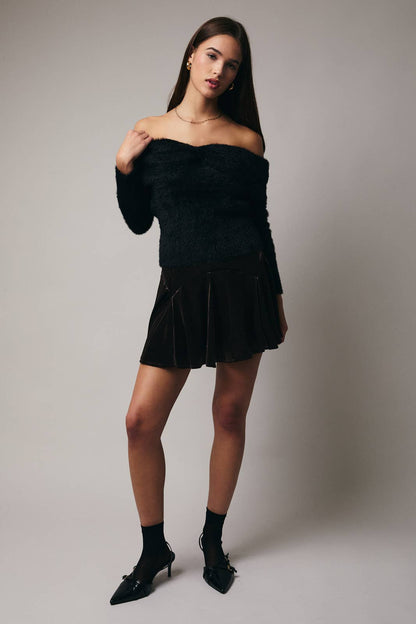 Godet Velvet Mini Skirt