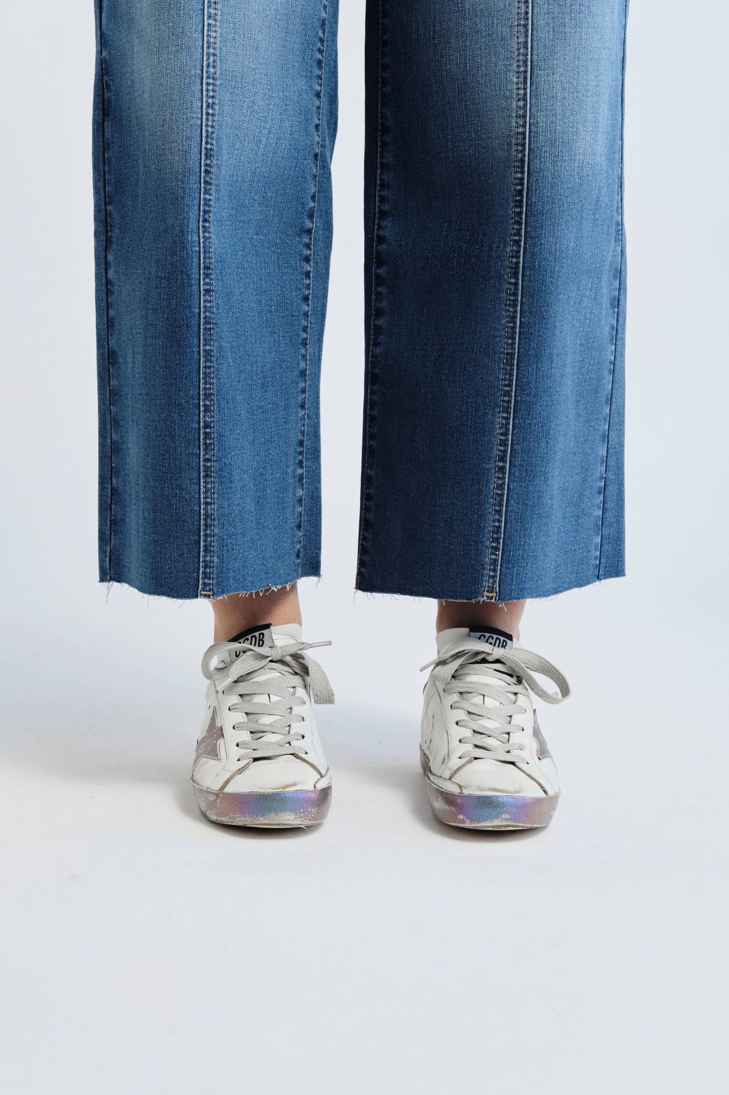 Cropped Wide Leg Jean w/ Braided Waistband in Bolt