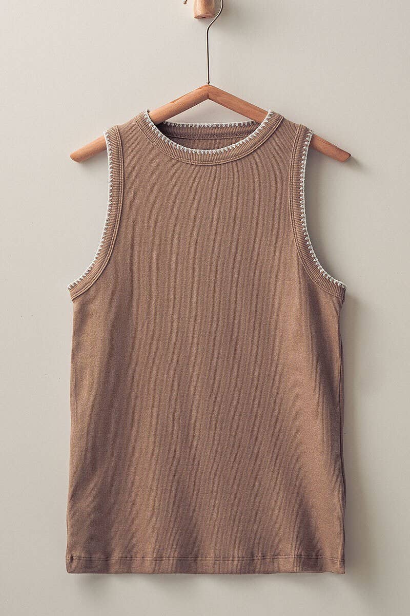 Contrast Trim Ribbed Tank Top