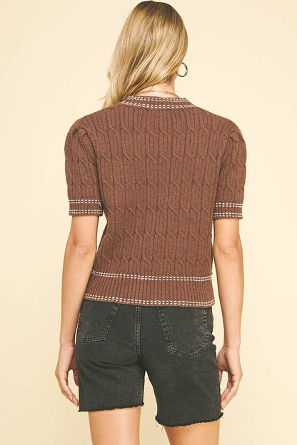 Cable Knit Short Sleeve Sweater