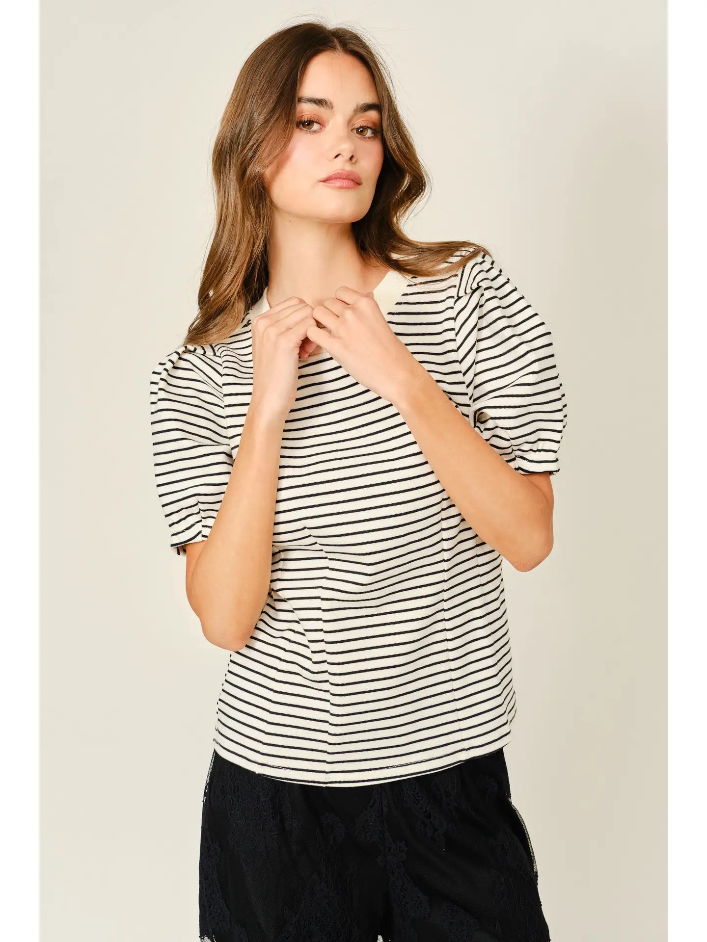 Stripe Short Sleeve Sweatshirt