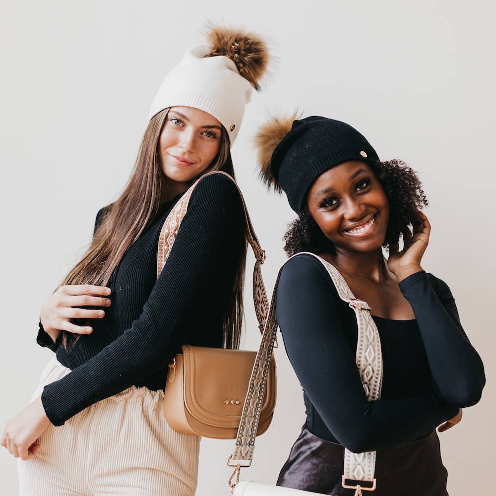 Angora Fur Pom Slouchy Beanie 
