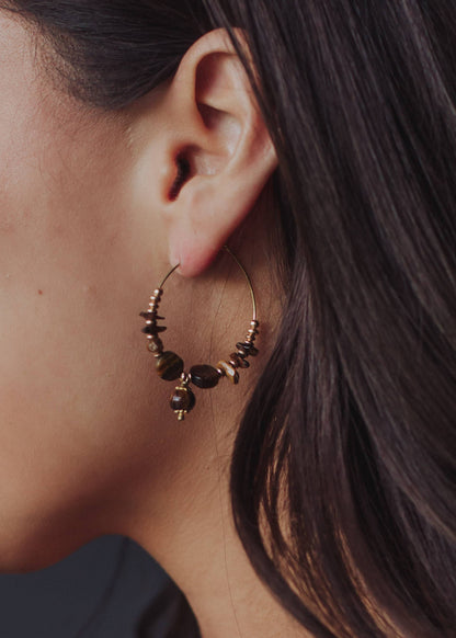 Gold, Brown & Tan Beaded Hoops