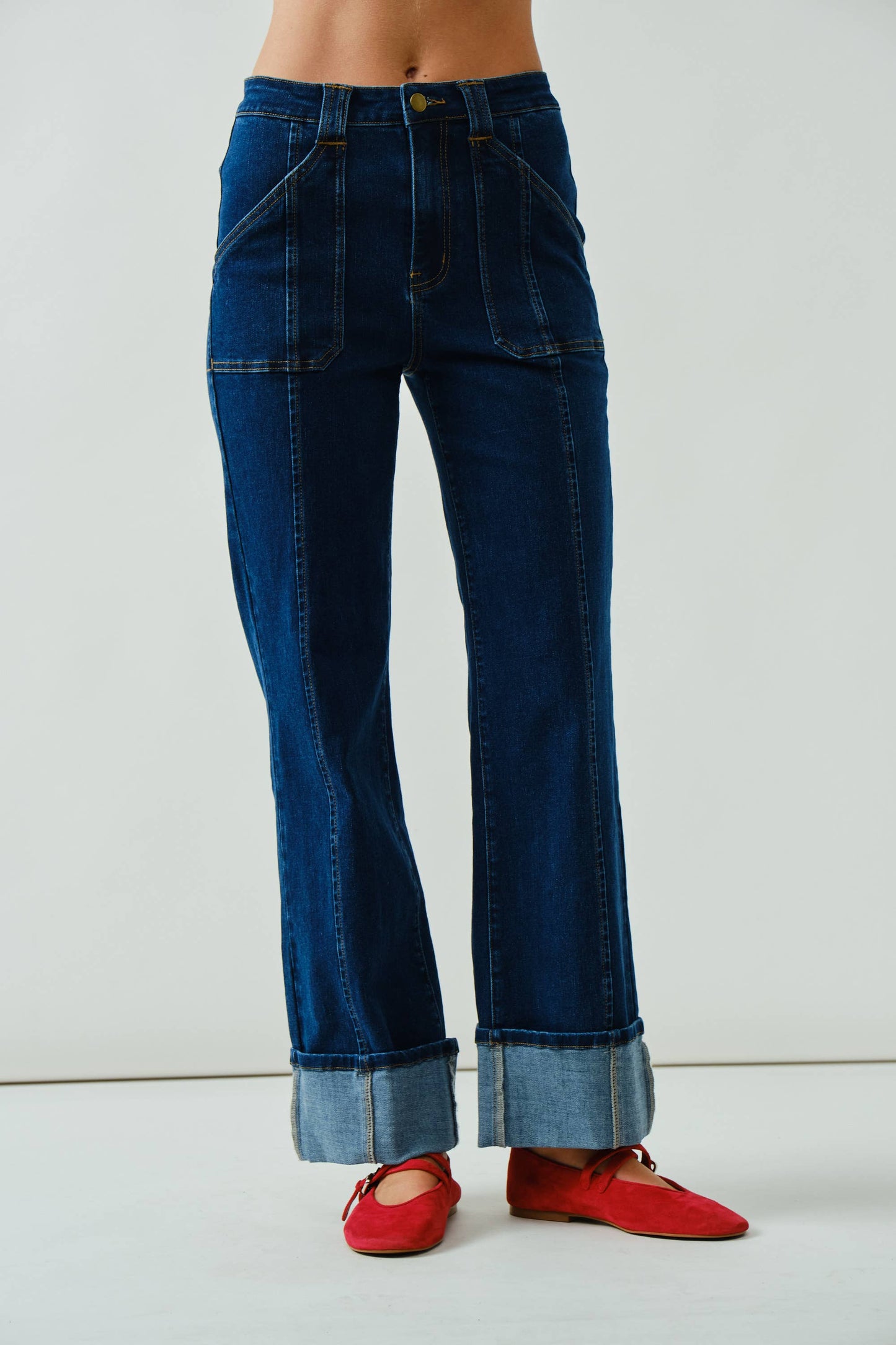 Super Stretch Stitch Detail Straight Jeans