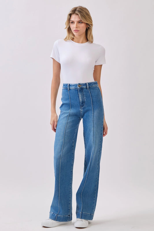 Andrea Wide Leg Jeans With Pintuck