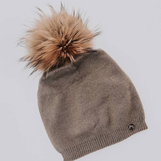 Angora Fur Pom Slouchy Beanie 