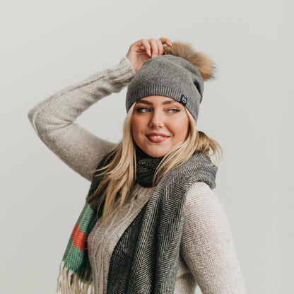 Angora Fur Pom Slouchy Beanie 