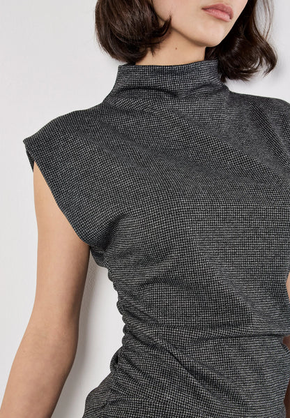 Mini Dogtooth Print Side Ruched Top