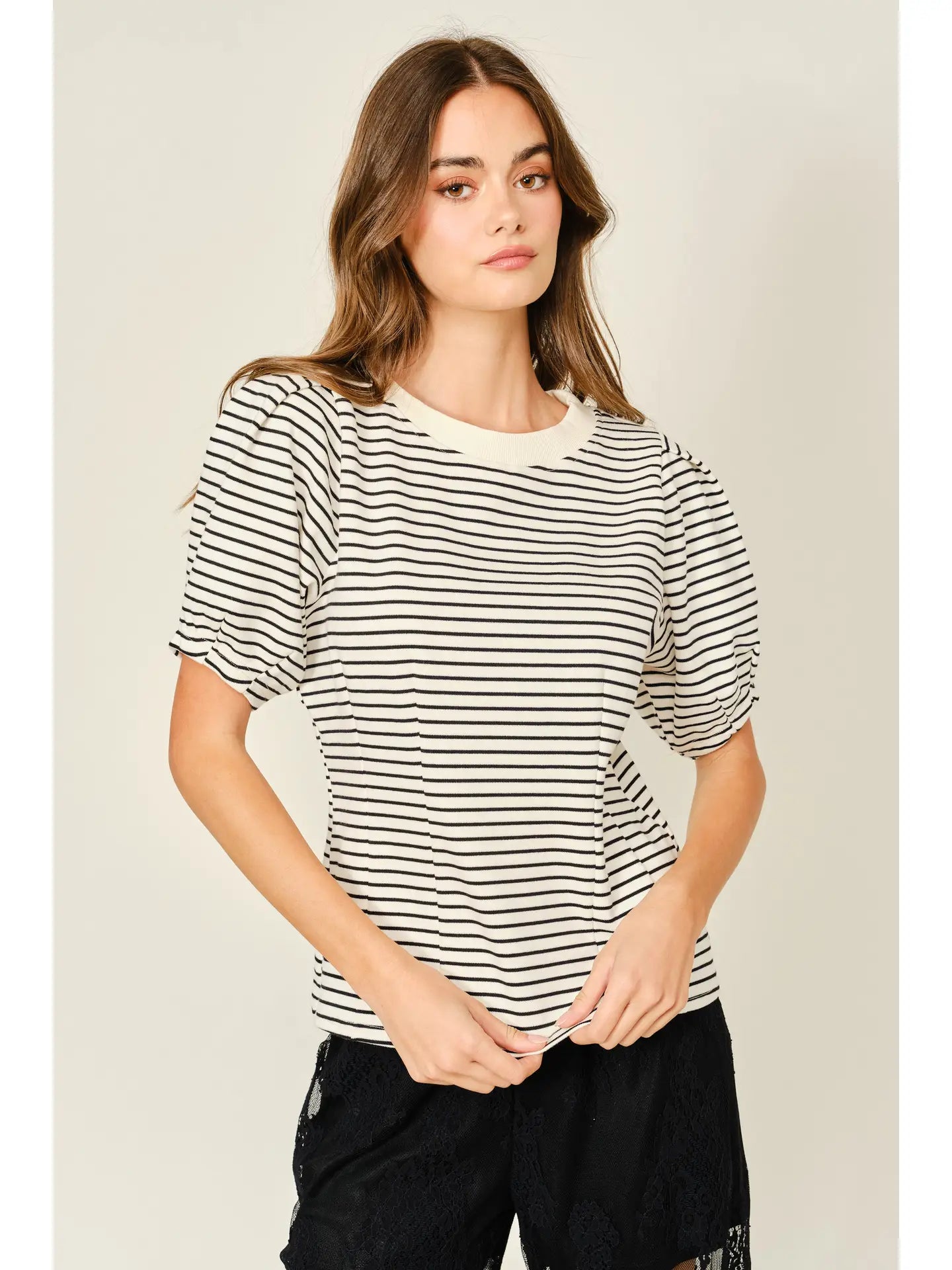 Stripe Short Sleeve Sweatshirt