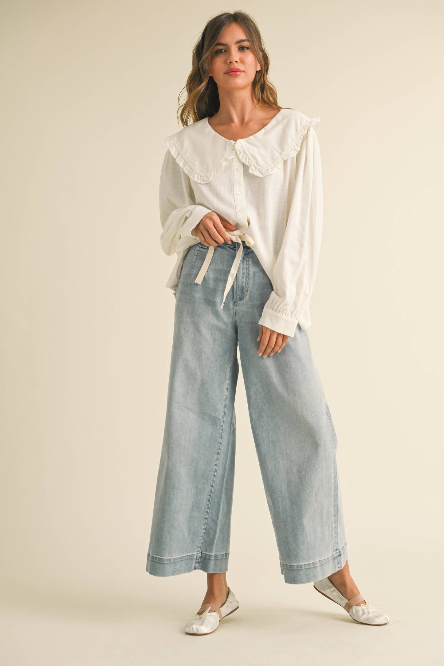 Washed Denim w/ Tie Front Pants