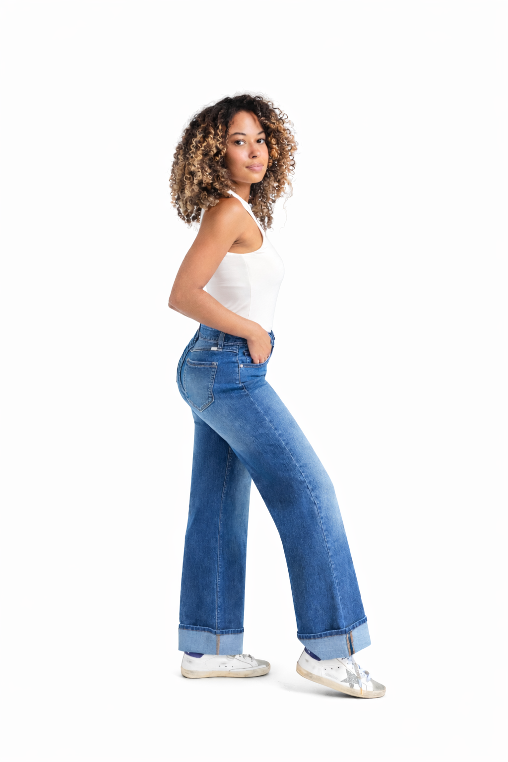Petite Slim Wide Leg Jean w/ Cuff in Zayden