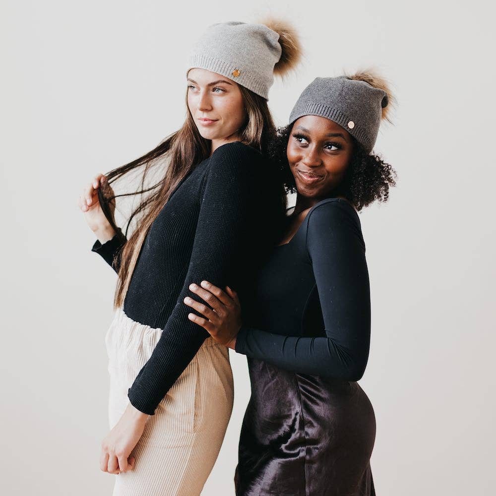 Angora Fur Pom Slouchy Beanie 