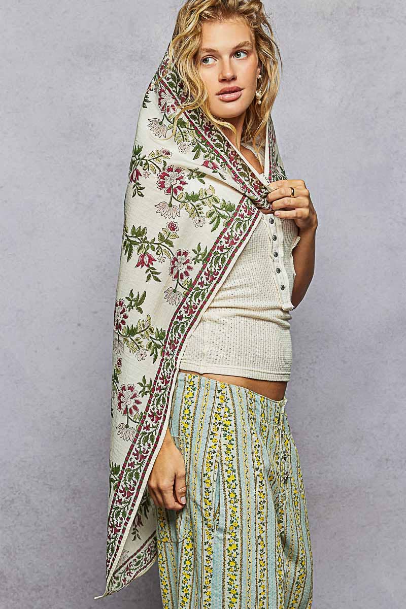 Floral Patterned Multi Style Wrap Scarf