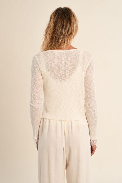 Lace Trim Tie Front Cardigan