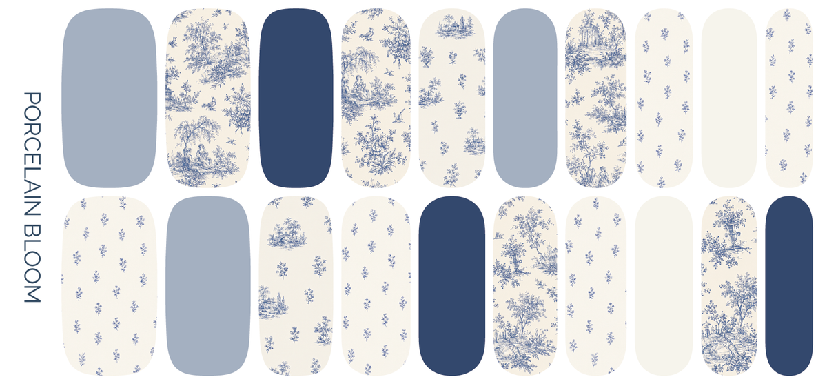 Porcelain Bloom | Vintage Blue Toile Floral Nail Wrap Set