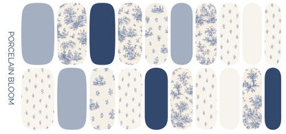 Porcelain Bloom | Vintage Blue Toile Floral Nail Wrap Set