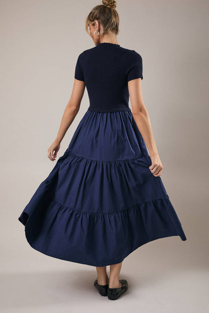 Knit & Woven Mix Tiered Midi Dress