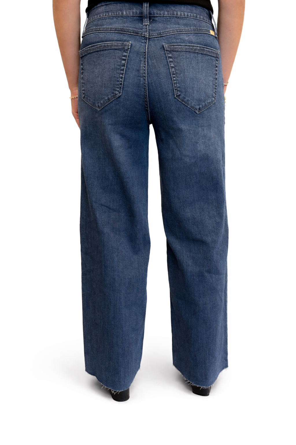 Mid-Rise Slim Wide Leg Jeans w/ Raw Hem
