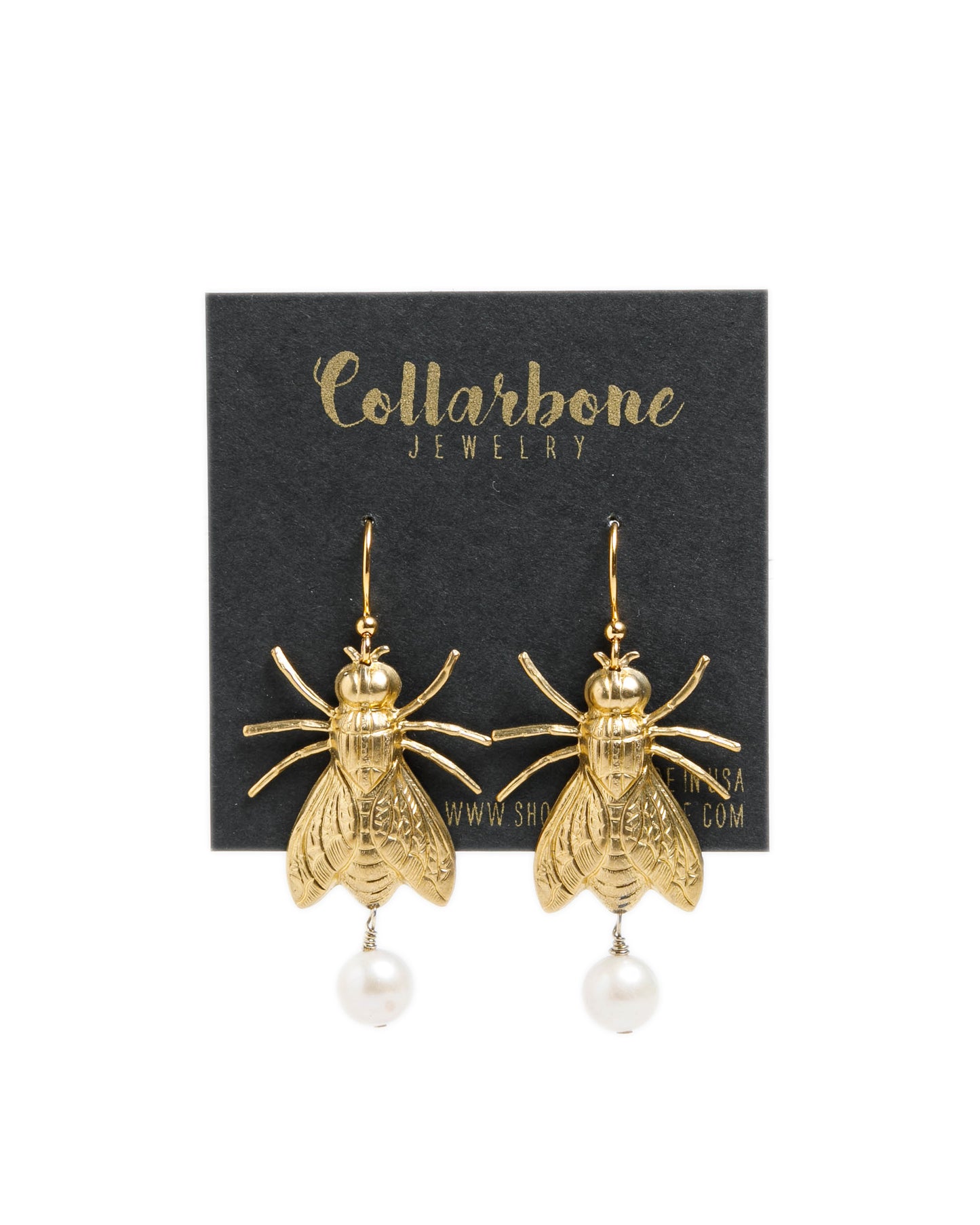 Brass Fly with Pearl Earrings