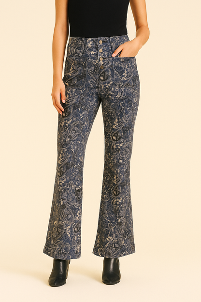 Paisley Print Kick Flare Jean