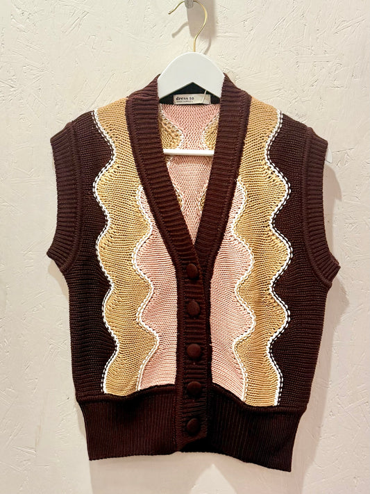 V Neck Buttoned Sleeveless Tricot Vest