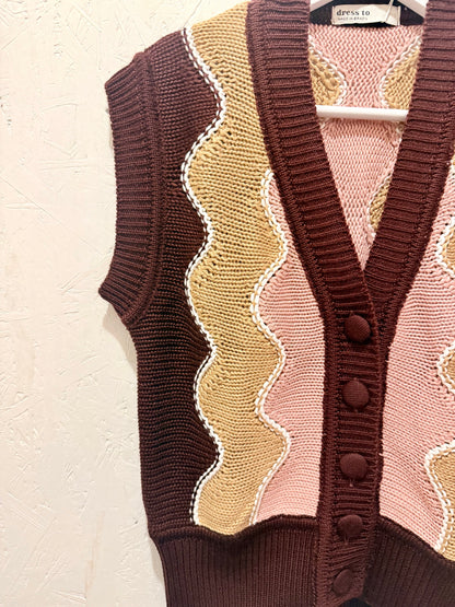 V Neck Buttoned Sleeveless Tricot Vest