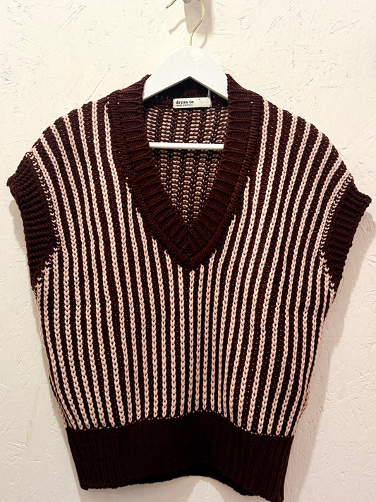 Bicolor V Neck Tricot Vest